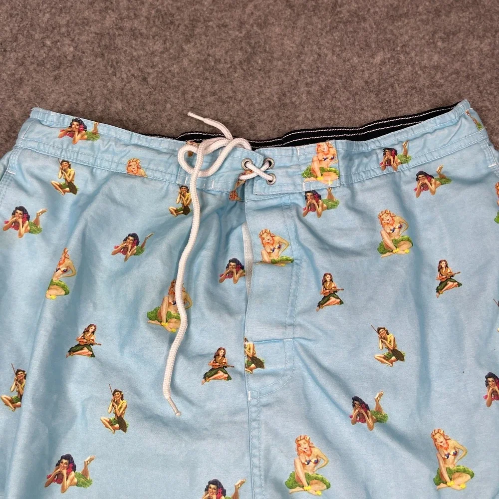 Cremieux Beachwear Board Shorts Mens Large Blue Hula Girls Hawaiian Tropical‎